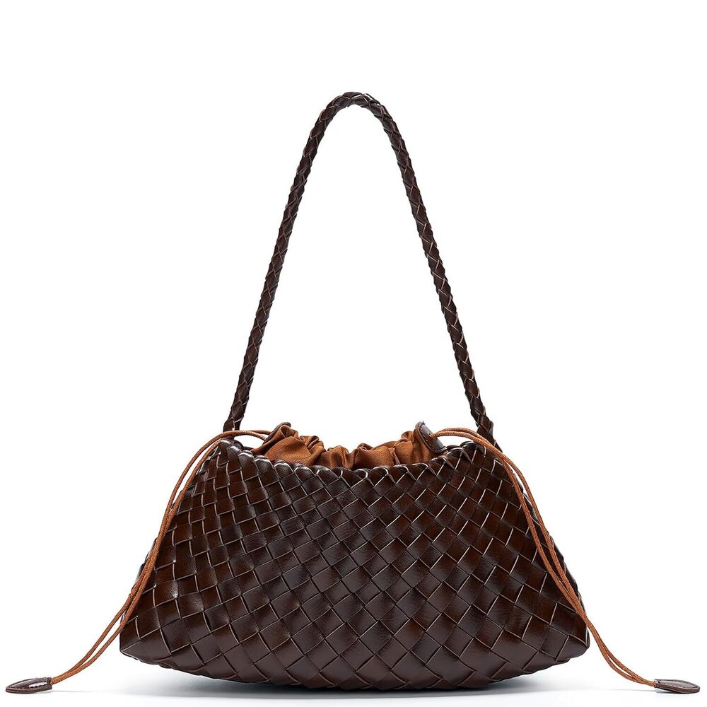 Small Woven Purse for Women, Vegan Leather Shoulder Bag, Slouchy Tote Bag
